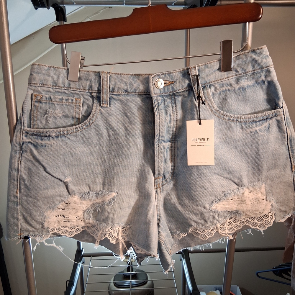 Forever 21 Light Blue Distressed Denim Shorts